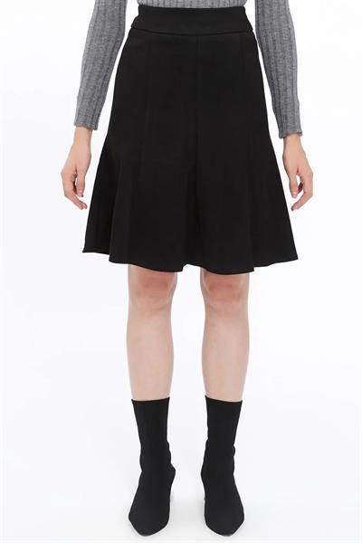 Apsen Kadın Siyah Kışlık Parçalı Midi Boy Kloş Süet Etek 2154-60 