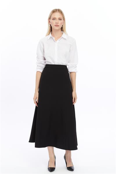 Apsen Kadın Siyah Mevsimlik Fermuarlı Uzun kloş Etek 2148-95