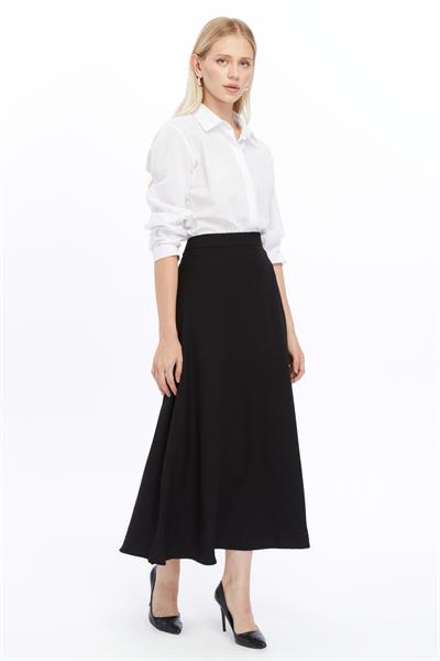 Apsen Kadın Siyah Mevsimlik Fermuarlı Uzun kloş Etek 2148-95
