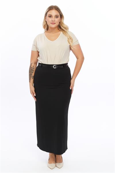 Kadın Mevsimlik Kapalı Yırtmaç Detaylı Kemerli Tesettür etek 1580/95