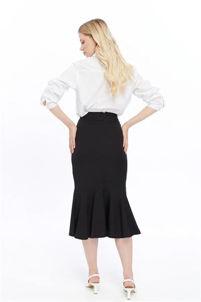 Apsen Kadın Siyah Mevsimlik Volanlı Midi Boy Krep Etek 2123-80 