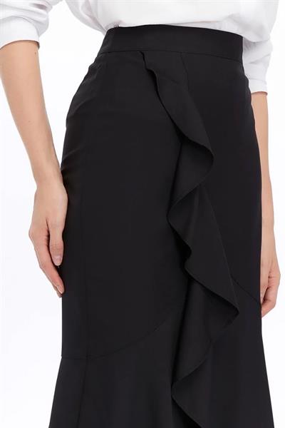 Apsen Kadın Siyah Mevsimlik Volanlı Midi Boy Krep Etek 2123-80 