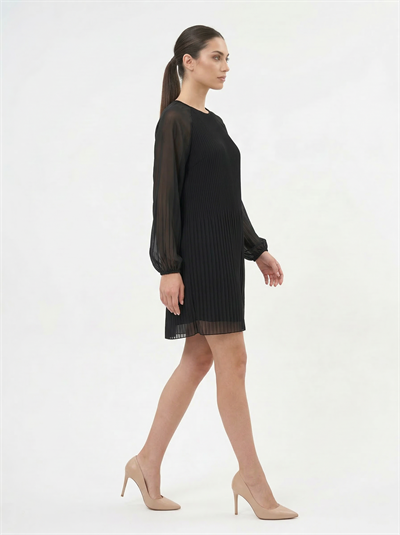 Apsen Kadın  Siyah Pilise Detaylı Zarif Şifon Midi Elbise 4492-100