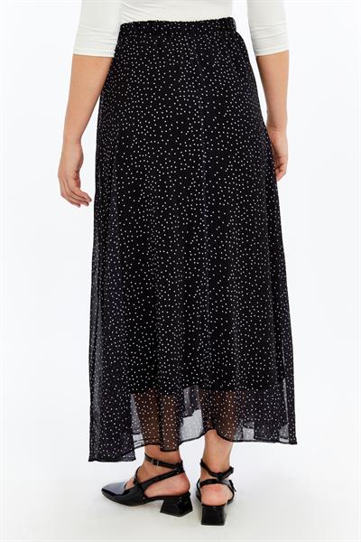 Apsen Kadın 2201/95 Siyah Puantiyeli  Astarlı Şifon Uzun Boy Dokuma Etek
