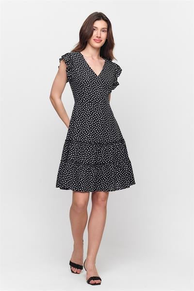 Apsen Kadın Siyah Çiçekli Rahat Kesim Viskon Kısa Elbise 4506/90