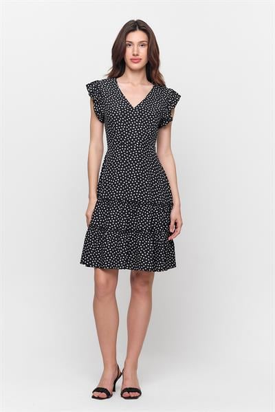 Apsen Kadın Siyah Çiçekli Rahat Kesim Viskon Kısa Elbise 4506/90