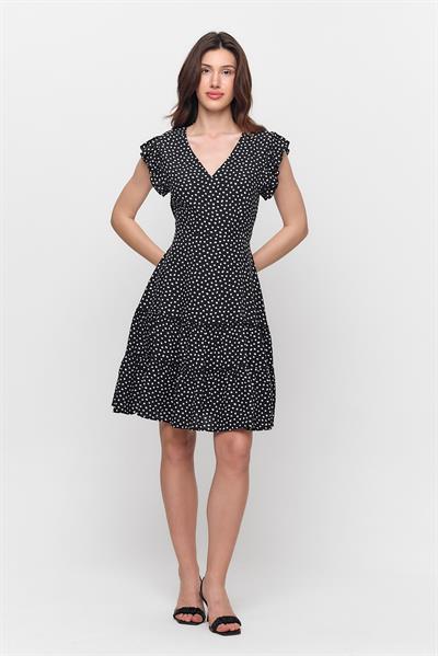 Apsen Kadın Siyah Çiçekli Rahat Kesim Viskon Kısa Elbise 4506/90