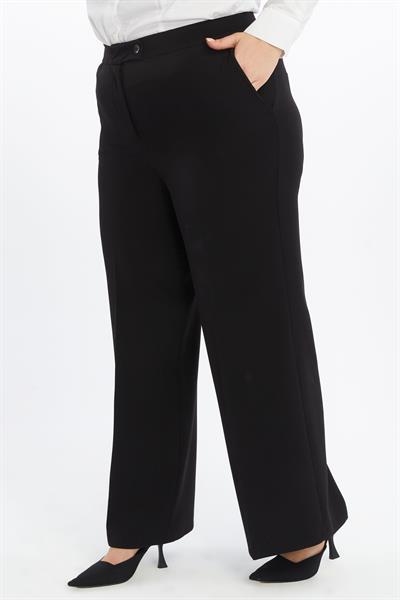 Apsen Kadın Siyah Yüksek Bel Cep Detaylı Wide Leg/Geniş Paça Dokuma Kumaş Pantolon 370/105