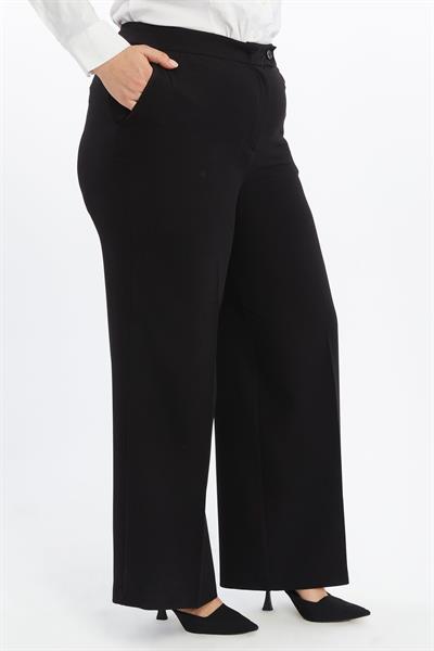 Apsen Kadın Siyah Yüksek Bel Cep Detaylı Wide Leg/Geniş Paça Dokuma Kumaş Pantolon 370/105