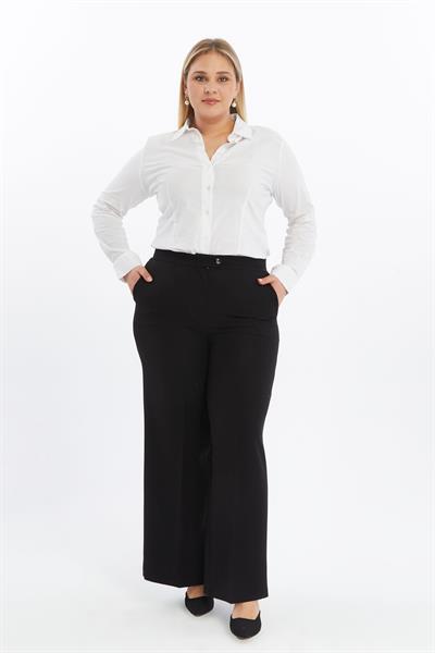 Apsen Kadın Siyah Yüksek Bel Cep Detaylı Wide Leg/Geniş Paça Dokuma Kumaş Pantolon 370/105
