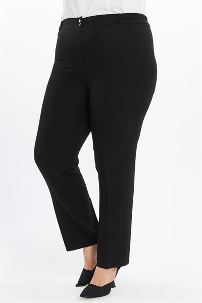 Apsen Kadın Siyah Yüksek Bel Wide Leg/Geniş Paça Beli lastikli Dokuma Kumaş Pantolon 369/103