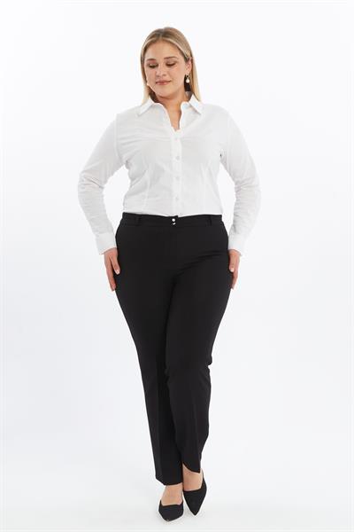 Apsen Kadın Siyah Yüksek Bel Wide Leg/Geniş Paça Beli lastikli Dokuma Kumaş Pantolon 369/103