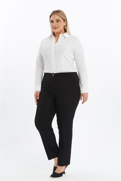 Apsen Kadın Siyah Yüksek Bel Wide Leg/Geniş Paça Beli lastikli Dokuma Kumaş Pantolon 369/103