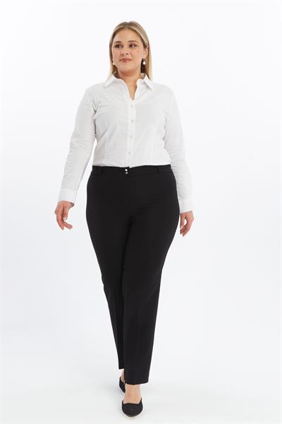 Apsen Kadın Siyah Yüksek Bel Wide Leg/Geniş Paça Beli lastikli Dokuma Kumaş Pantolon 369/103