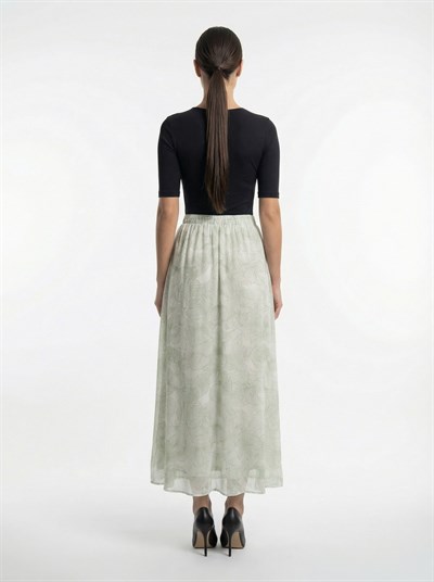 Apsen Kadın Su Yeşil Çiçek Desenli Yüksek Bel Lastikli Dökümlü A-Kesim Maksi Etek 2204-90