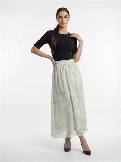 Apsen Kadın Su Yeşil Çiçek Desenli Yüksek Bel Lastikli Dökümlü A-Kesim Maksi Etek 2204-90