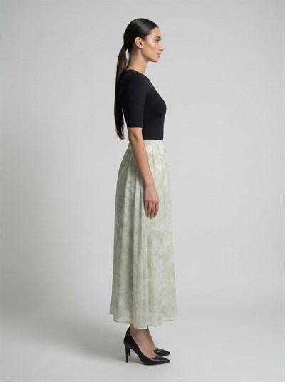 Apsen Kadın Su Yeşil Çiçek Desenli Yüksek Bel Lastikli Dökümlü A-Kesim Maksi Etek 2204-90