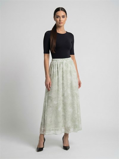 Apsen Kadın Su Yeşil Çiçek Desenli Yüksek Bel Lastikli Dökümlü A-Kesim Maksi Etek 2204-90