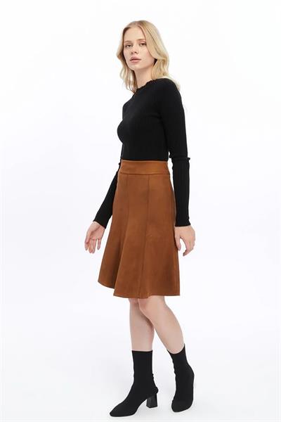 Apsen Kadın Taba Kışlık Parçalı Midi Boy Kloş Süet Etek 2154-60