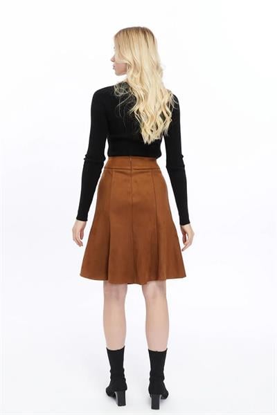 Apsen Kadın Taba Kışlık Parçalı Midi Boy Kloş Süet Etek 2154-60