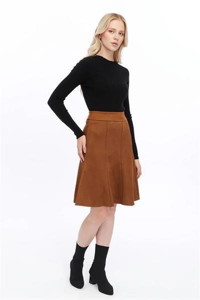 Apsen Kadın Taba Kışlık Parçalı Midi Boy Kloş Süet Etek 2154-60