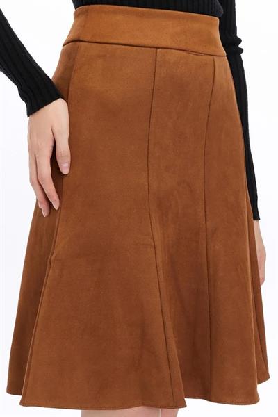 Apsen Kadın Taba Kışlık Parçalı Midi Boy Kloş Süet Etek 2154-60