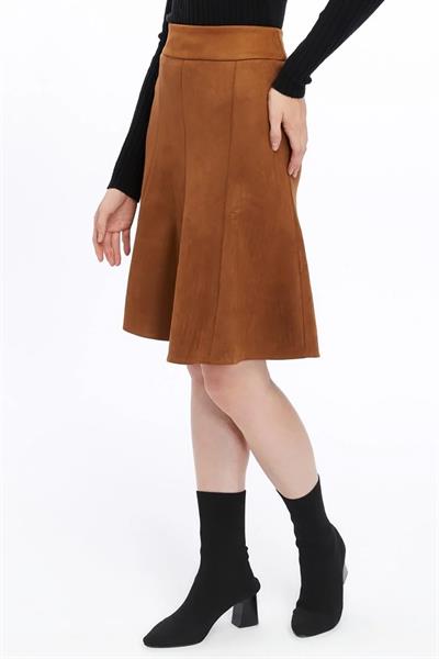 Apsen Kadın Taba Kışlık Parçalı Midi Boy Kloş Süet Etek 2154-60