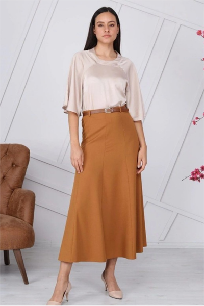 Apsen Kadın Taba Mevsimlik Kemer Detaylı Parçalı Kloş Uzun Etek 1003-95 