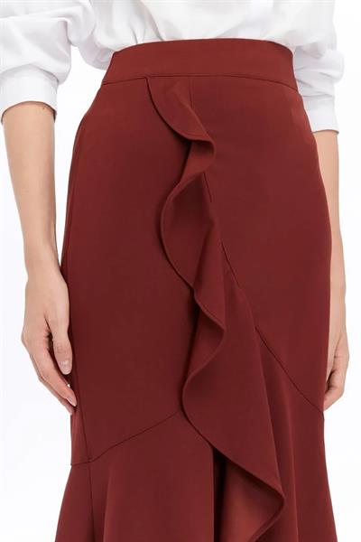 Apsen Kadın Tarçın Mevsimlik Volanlı Midi Boy Krep Eetek 2123-80