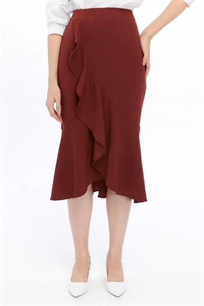Apsen Kadın Tarçın Mevsimlik Volanlı Midi Boy Krep Eetek 2123-80