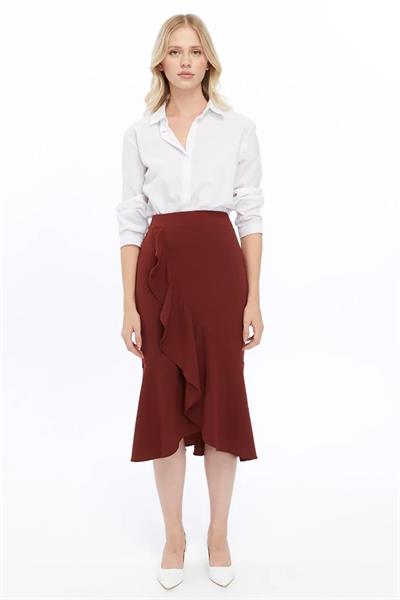 Apsen Kadın Tarçın Mevsimlik Volanlı Midi Boy Krep Eetek 2123-80