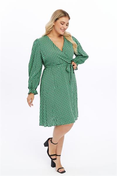 Kadın Kruvaze Yaka Kuşak Detaylı Midi Elbise 4481/105