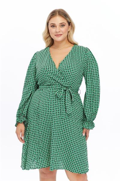 Kadın Kruvaze Yaka Kuşak Detaylı Midi Elbise 4481/105