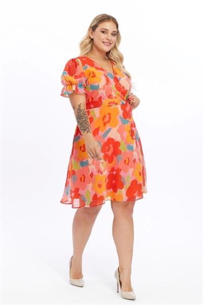 Çok Renkli Şifon Elbise 4490/105