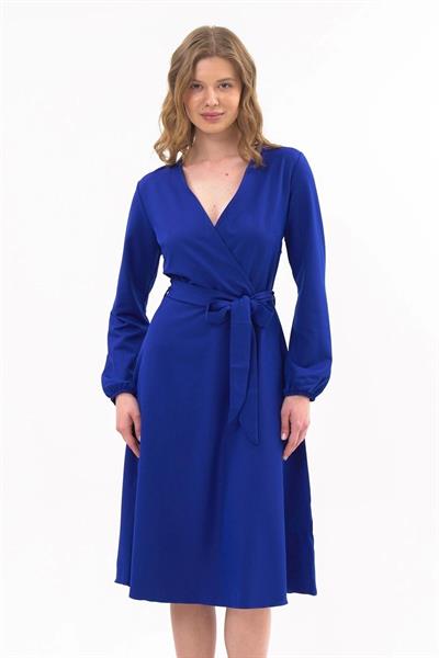 Kadın Bağlama Detaylı Kruvaze Yaka Midi Boy Elbise 4338/110