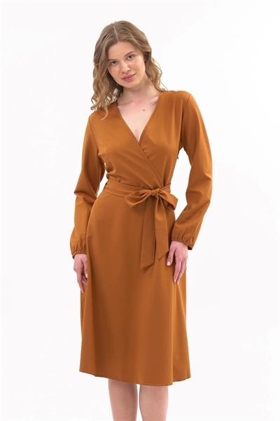 Apsen Kadın Taba Bağlama Detaylı Kruvaze Yaka Midi Boy Elbise 4338-110