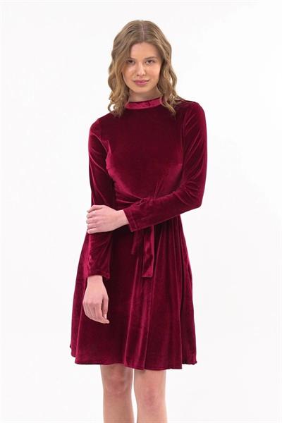 Kadın balıkçı Yaka Bağlama Detaylı Kadife Kısa Elbise 4461/95