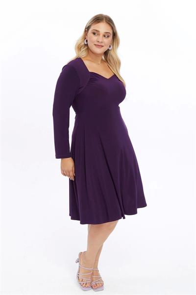 Kadın Beşgen Yaka Uzun Kol Detaylı Kısa Örme Elbise 4464/110