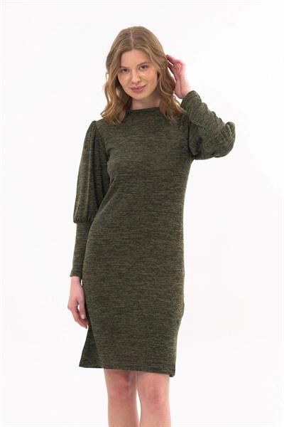 Apsen Kadın Haki bisiklet Yaka Kol Detaylı diz boyu Triko Elbise 4351-100