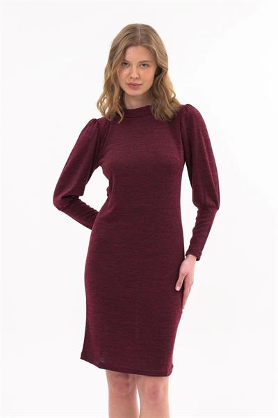 Apsen Kadın Bordo Pudra bisiklet Yaka Kol Detaylı diz boyu Triko Elbise 4351-100