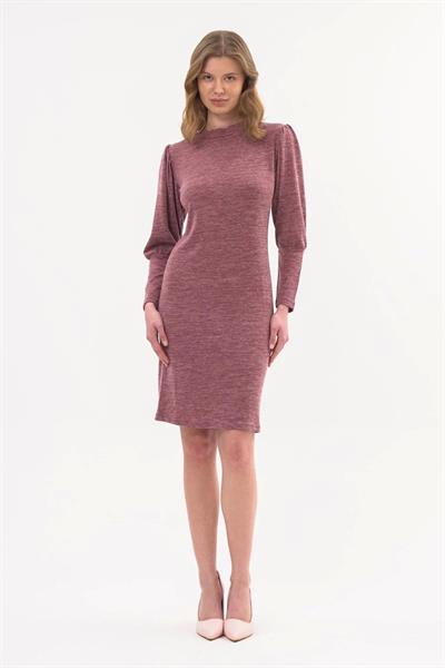 Apsen Kadın Pudra bisiklet Yaka Kol Detaylı diz boyu Triko Elbise 4351-100