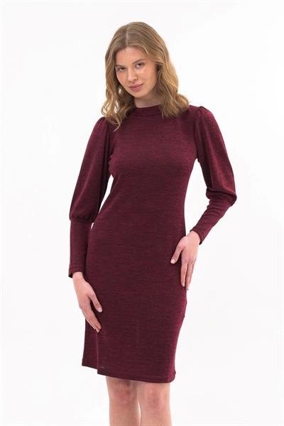 Apsen Kadın Bordo Pudra bisiklet Yaka Kol Detaylı diz boyu Triko Elbise 4351-100