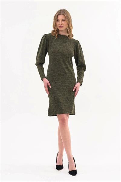 Apsen Kadın Haki bisiklet Yaka Kol Detaylı diz boyu Triko Elbise 4351-100