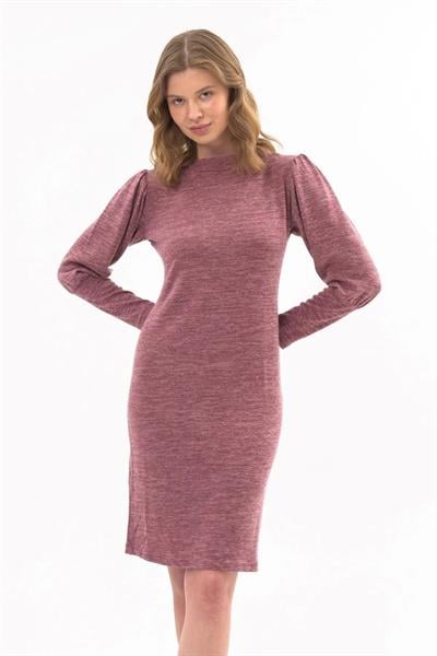 Apsen Kadın Pudra bisiklet Yaka Kol Detaylı diz boyu Triko Elbise 4351-100