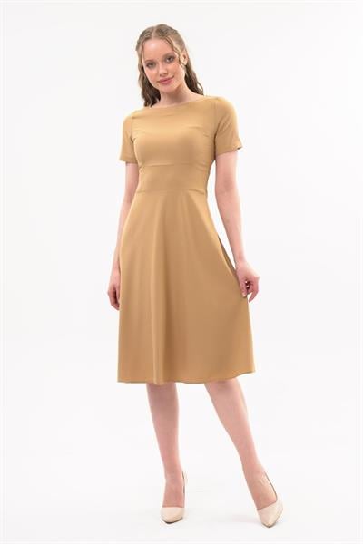 Kadın Bisiklet Yaka Midi Krep Elbise 4442/110