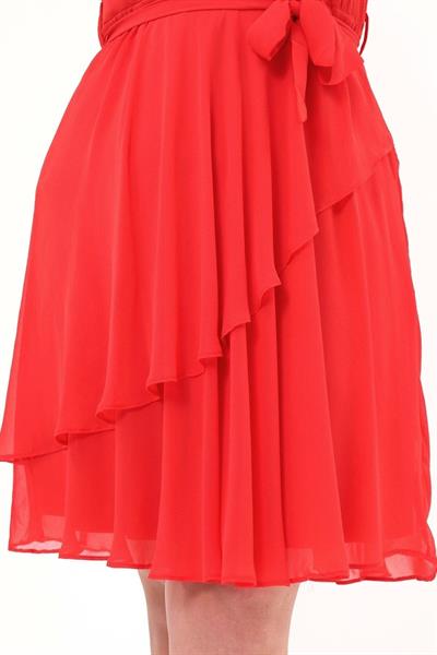 Kadın Bisiklet Yaka Volan Detaylı Midi Büyük Beden Şifon Elbise 4337/110