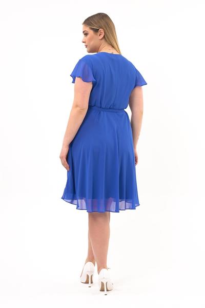 Kadın Bisiklet Yaka Volan Detaylı Midi Büyük Beden Şifon Elbise 4337/110