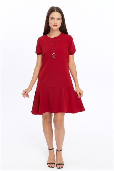 Apseb Kadın Bordo Bisiklet Yaka  Kolyeli Volan Detaylı Midi Mevsimlik Elbise 4033-100 