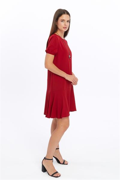 Apseb Kadın Bordo Bisiklet Yaka  Kolyeli Volan Detaylı Midi Mevsimlik Elbise 4033-100 