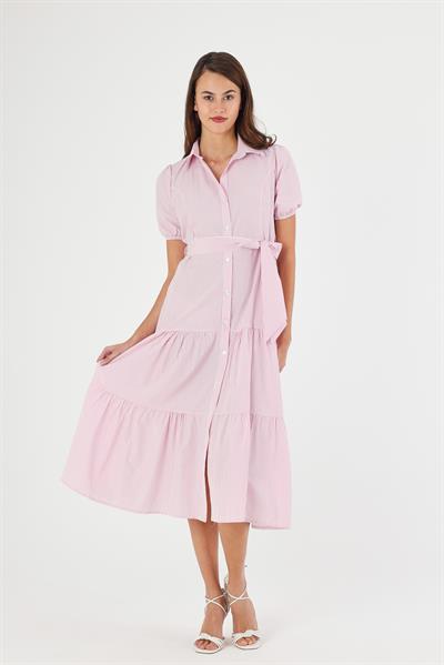 Kadın Boydan Düğmeli Eteği Volanlı Çizgili Elbise 4501/120